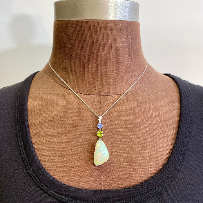 opal tanzanite peridot diamond pendant white gold