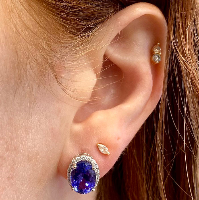 size of tanzanite earrings on ear