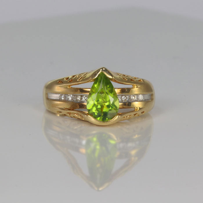 pear peridot and yellow gold diamond accent ring
