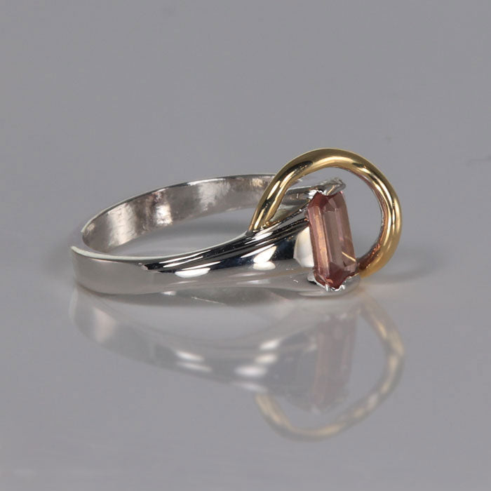 white gold ring with yellow gold tourmaline and diamond