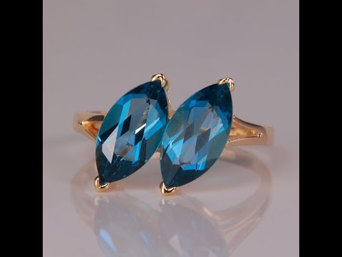 14K Yellow Gold Marquise Cut Blue Topaz Duo Ring 4.00cts