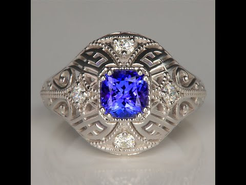 25% Off w/ Code SANTA | 14K White Gold Square Cushion Tanzanite Ring By Alice Reynolds 1.26 Carats