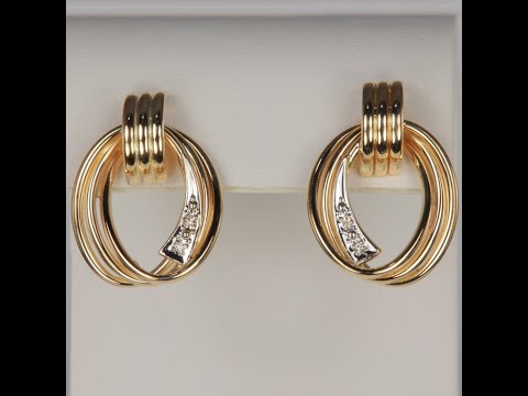 14K Yellow Gold Swirled Loop Earrings with Diamond Accents