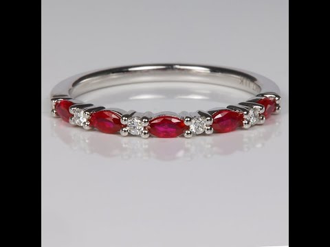 14K White Gold Marquise Ruby and Diamond Ring .45 Carats