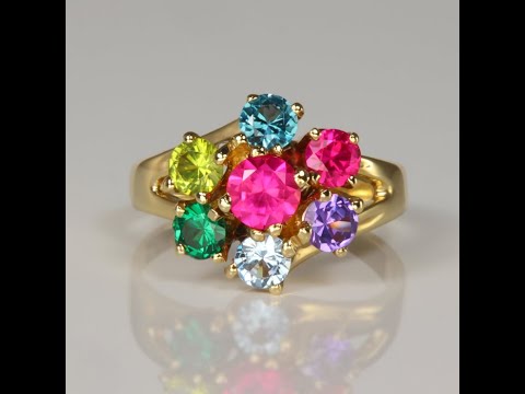 14K Yellow Gold Synthetic Gem Cluster Ring