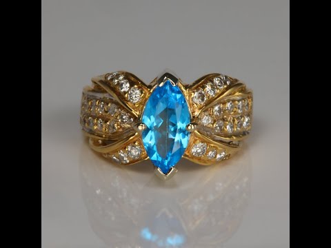 14K Yellow Gold Marquise Cut Blue Topaz and Diamond Accent Ring