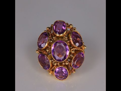 14K Yellow Gold Amethyst Cocktail Ring 9.00 Carats Total