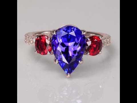 14K White Gold Tanzanite and Pyrope Garnet Ring 3.94 Carats