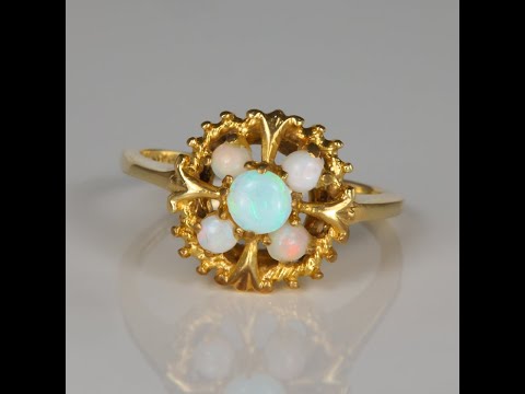14K Yellow Gold Opal Accent Ring