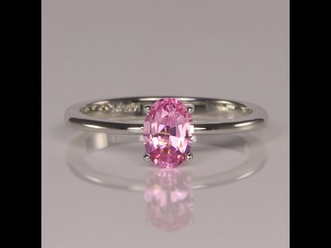 14K Tarnish Resistant White Gold Oval Cut Sapphire Ring 1.01cts