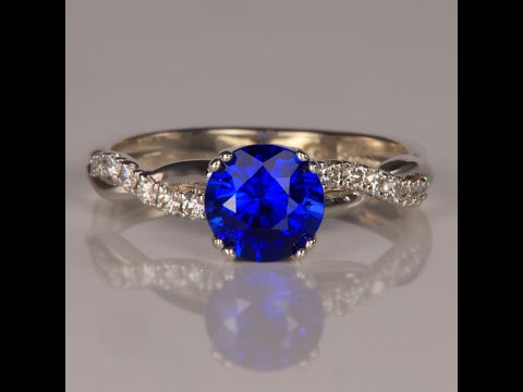 14K White Gold Round Brilliant Sapphire and Diamond Ring 1.48 Carats