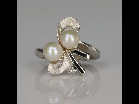 14K White Gold Pearl and Diamond Accent Ring