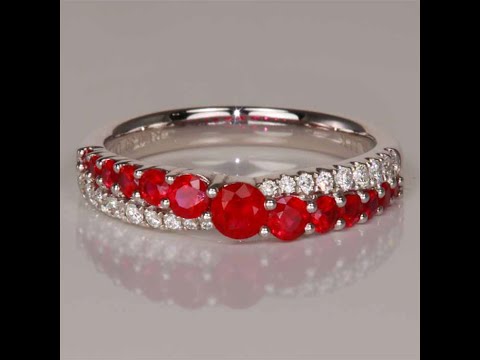 14K White Gold Ruby and Diamond Crossover Ring .82 Carats