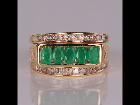 14K Yellow Gold Oval Cut Emerald And Diamond Accent Ring