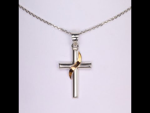 14K White and Plated Rose Gold Cross Pendant