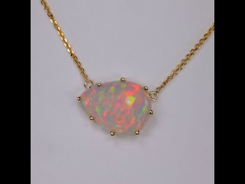 14K Yellow Gold Diamond Cut Cable Opal Necklace 6.34 Carats