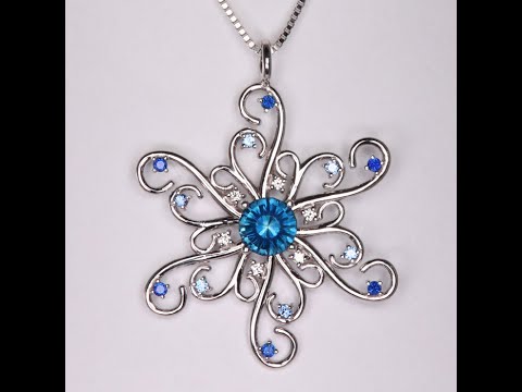 14K White Gold 1.34ct Sapphire and Diamond Snowflake Pendant