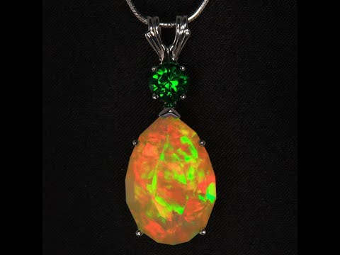 14K White Gold Opal Pendant with Tourmaline 7.00 Carats