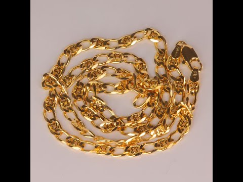 14K Yellow Gold Diamond Cut Clover And Curb Link Chain 18"