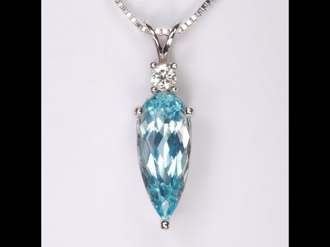 14K White Gold Pear Shape Brilliant Aquamarine and Diamond Accent Pendant 3.38 Carats
