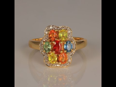 14K Multi Color Sapphire Ruby and Diamond Accent Ring 1.50 Carats