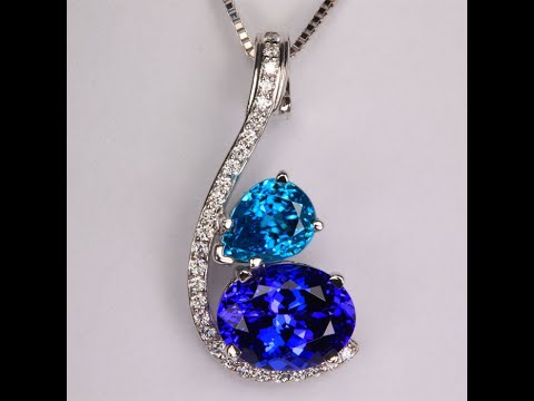 14K White Gold Tanzanite and Blue Zircon Pendant 4.11 Carats