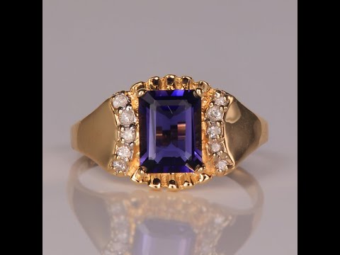 14K Yellow Gold Iolite And Diamond Ring 1.30 Carats