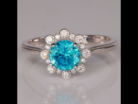 14K White Gold Blue Zircon and Diamond Ring 1.70 Carats