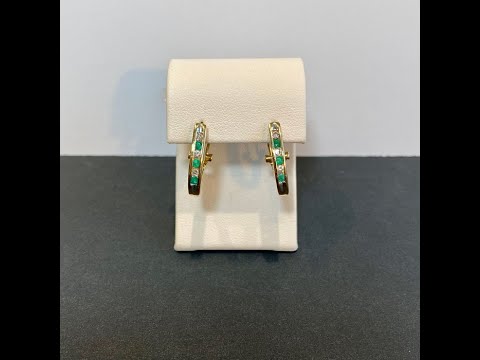 14K Yellow Gold Emerald and Diamond Earrings