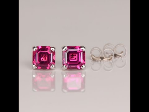 14K White Gold Square Rhodolite Garnet Earrings 1.55 Carats