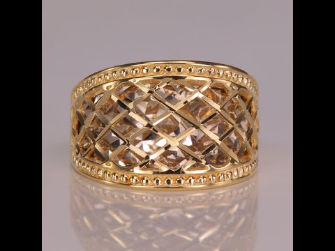 14K Yellow And White Gold Diamond Cut Dome Statement Ring