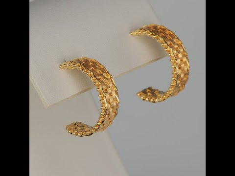 14K Yellow Gold Basketweave Hoop Earrings
