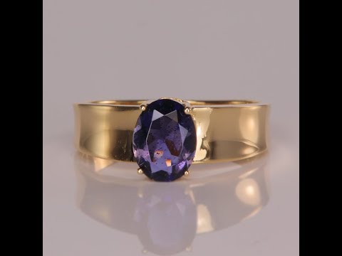 14K Yellow Gold Oval Cut Iolite Ring 1.00 Carat