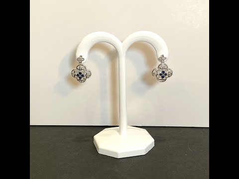 14K White Gold Quatrefoil Mother of Pearl and Sapphire Earrings