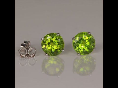 14K White Gold Peridot Stud Earrings 2.96 Carats