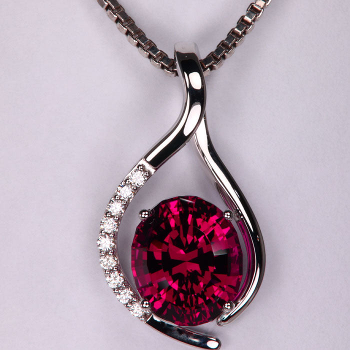 rhodolite garnet and diamond pendant 14K white gold