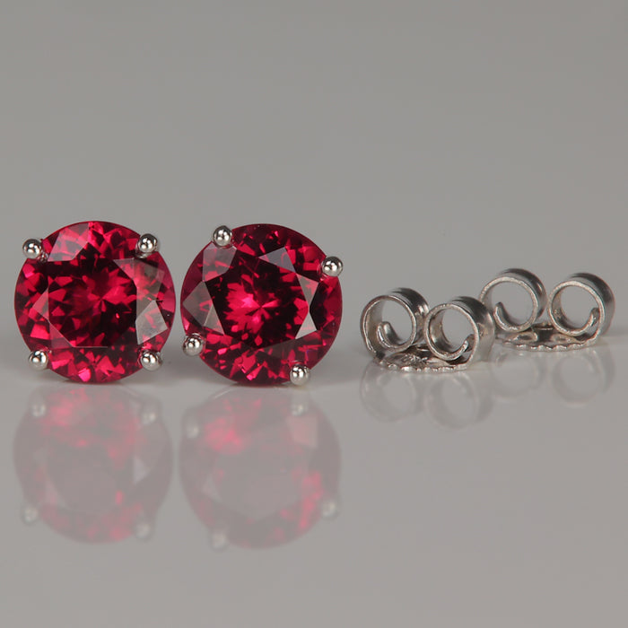violet red rhodolite garnet gemstone earrings in white gold