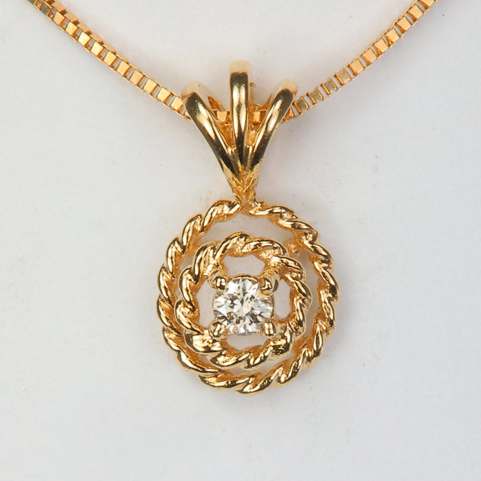 yellow gold rope look diamond pendant