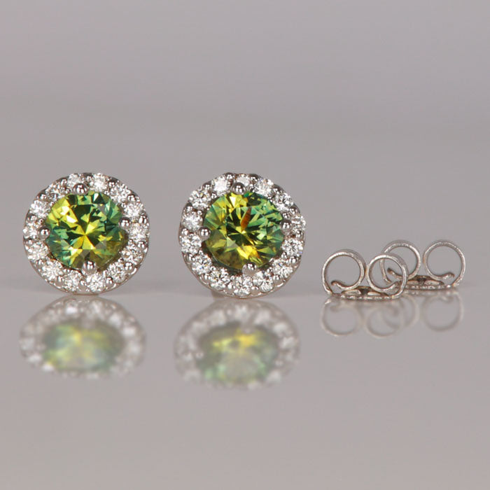 white gold green sapphire diamond halo earrings studs
