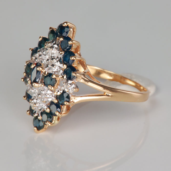 sapphire and diamond estate ring in yellow gold