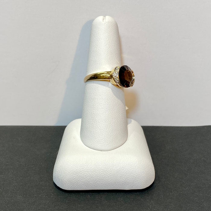 smoky quartz ring with diamonds yellow gold