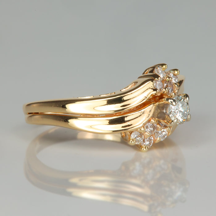 estate yellow gold and diamond wedding set