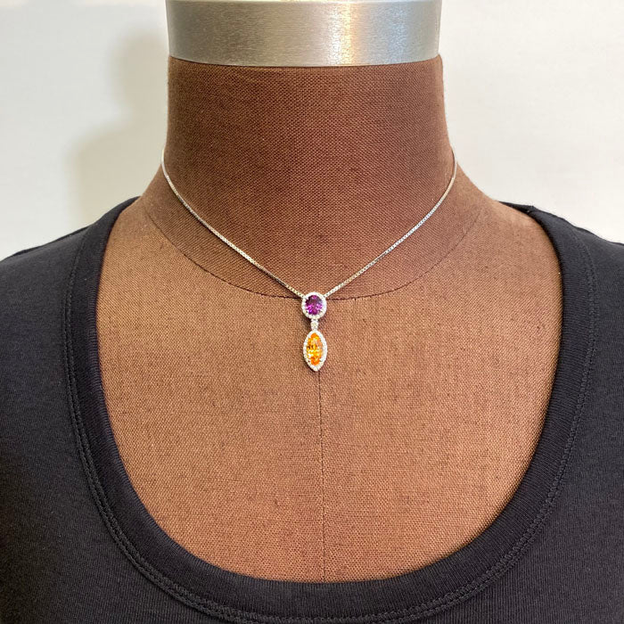 spessartite garnet diamond pendant white gold
