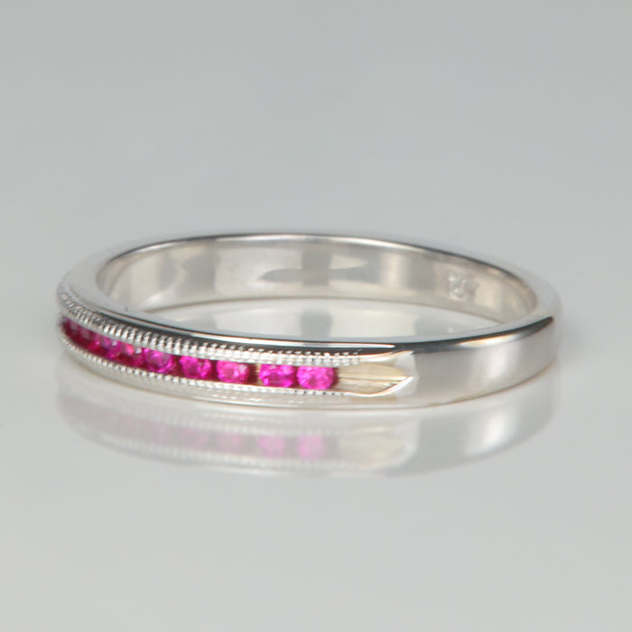 channel set violet red synthetic ruby ring