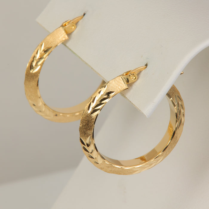 yellow gold diamond cut hoop