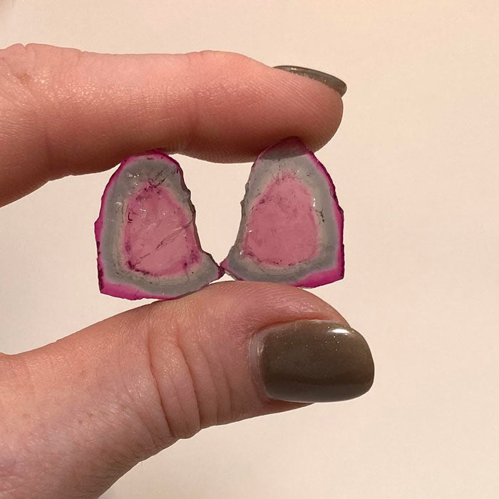 pair of tourmaline slices red/blue green
