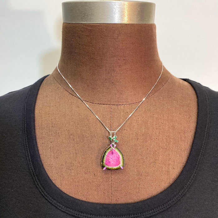watermelon tourmaline pendant garnet white gold