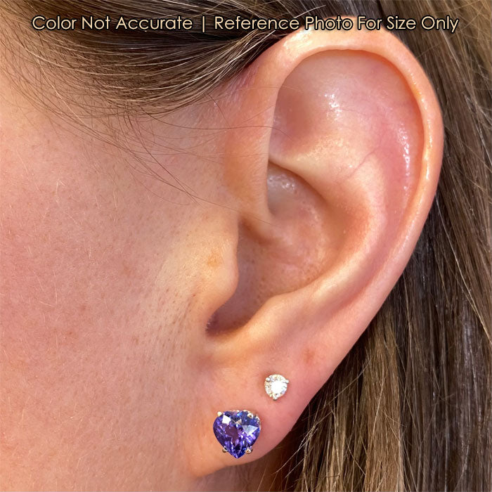 tanzanite heart shape stud earrings on ear