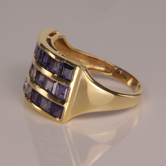 iolite looking yellow gold gemstone ring