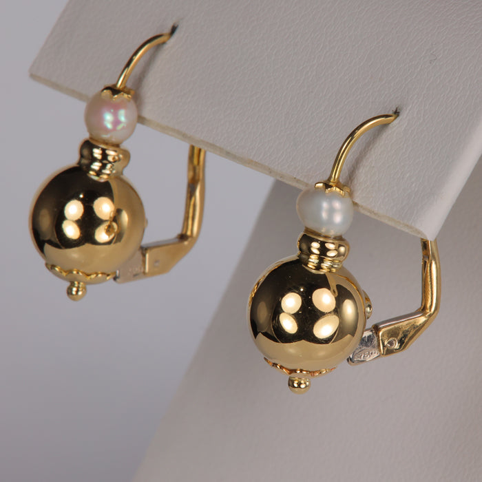 estate yellow gold pearl lever back earrings